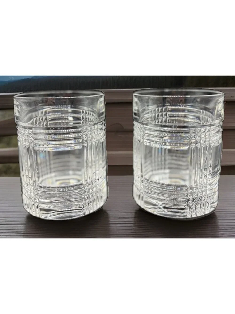 Ralph Lauren Glen Plaid Cut Crystal On The Rocks Whiskey Glass Barware Lot of 2
